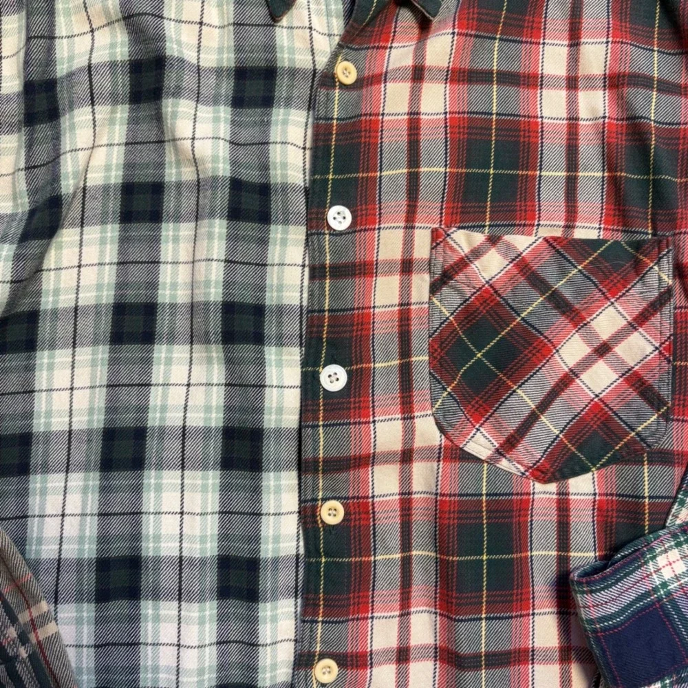 J.Crew VINTAGE 90s Mens Cut & Sew Patchwork Flannel Shirt Button Down Cotton Med